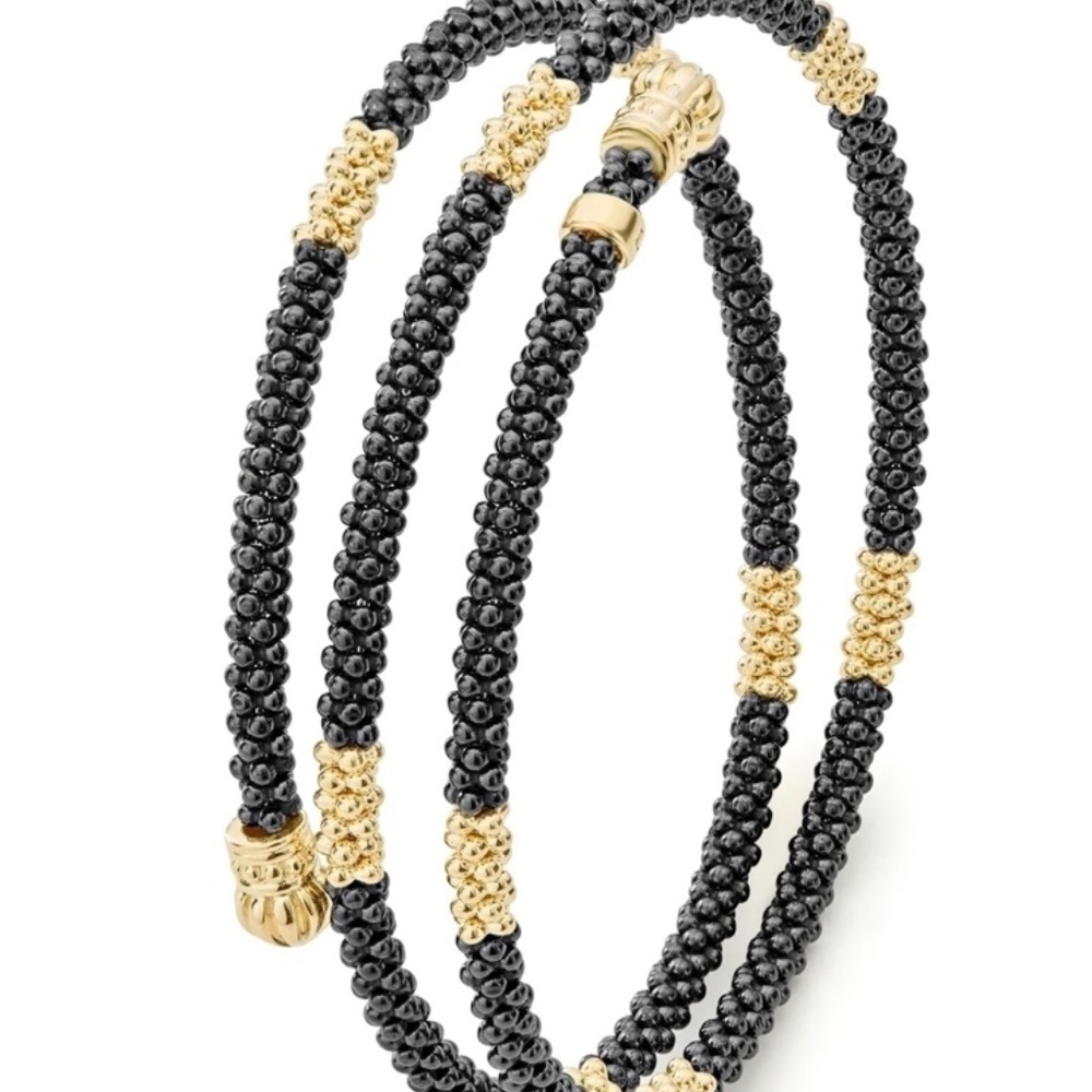 LAGOS 18K Gold and Black Small Station Ceramic Wrap Bracelet | 3mm